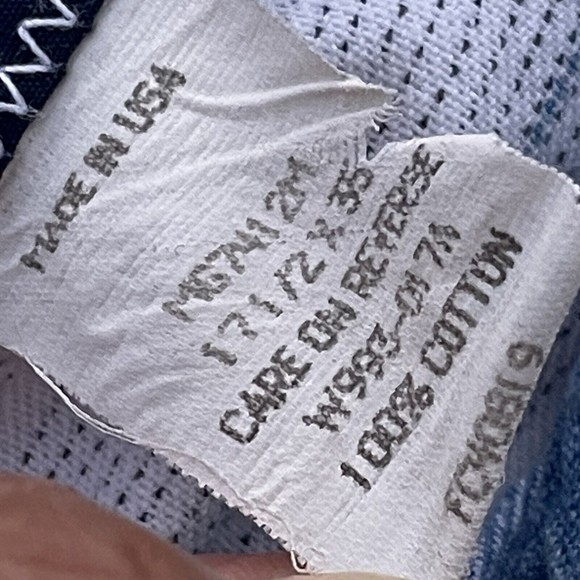 VTG Wrangler Shirt Blue Denim Stripe Brushpopper Western X-Long Tails 17.5/35 XL - Picture 11 of 12